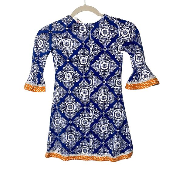 Counting Daisies Girls Dress Blue Orange Floral Embellishment Bell Sleeve 6x - Picture 5 of 7